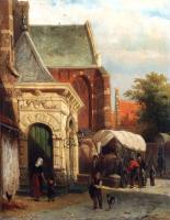 Springer, Cornelis - A View Of The South Entrance Of The St Pancras Church Enkhuizen